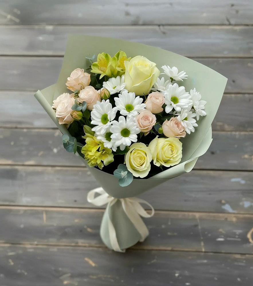 Букет цветов из: Альстромерии, Розы и Хризантемы в Кулотино