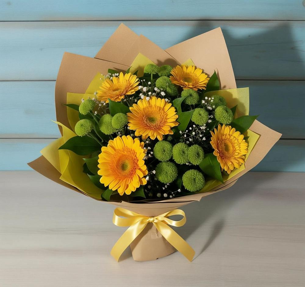 Букет цветов из: Герберы и Хризантемы в Кулотино