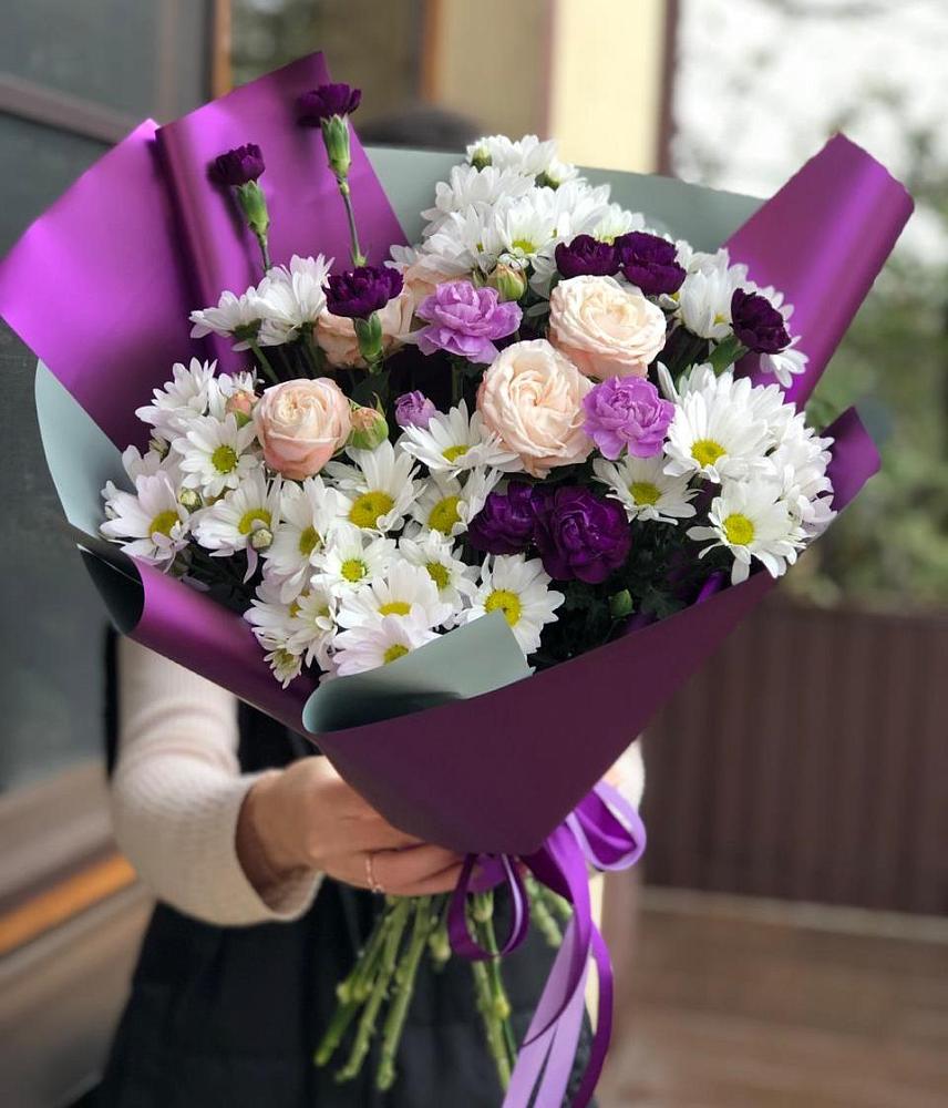 Букет цветов из: Хризантемы, Гвоздики и Розы в Кулотино