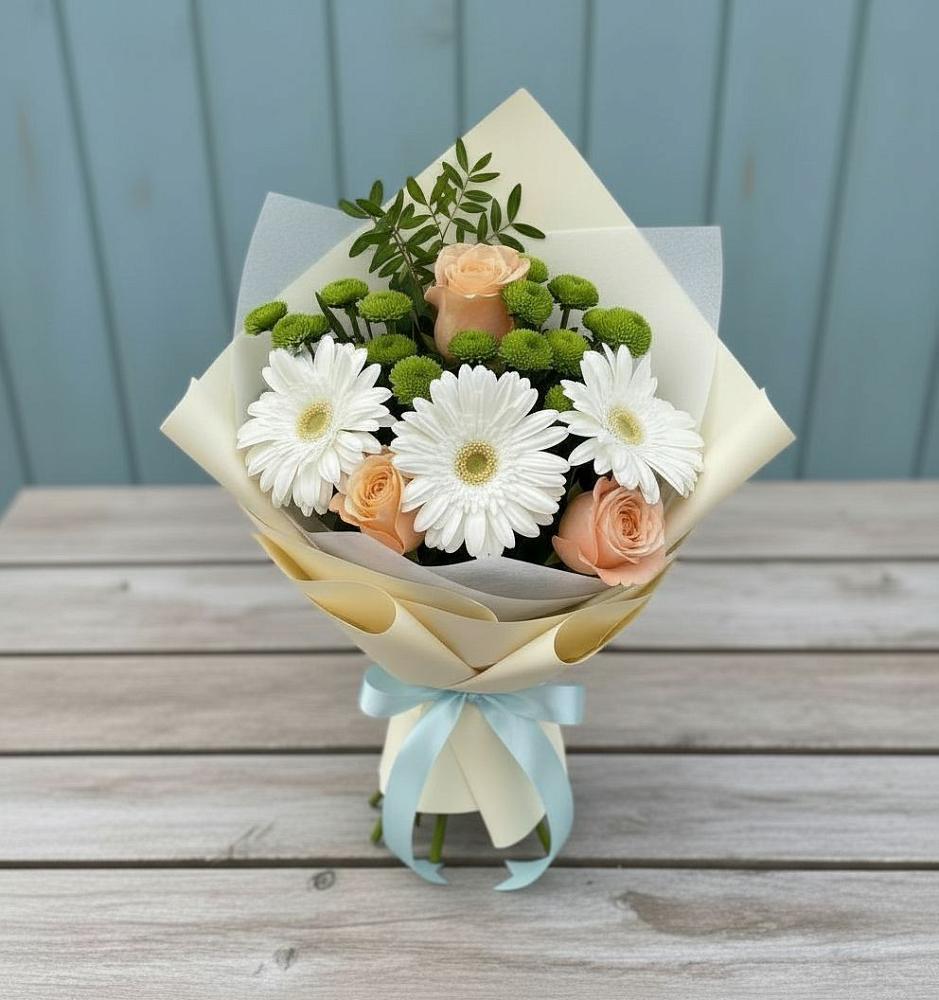 Букет цветов из: Герберы, Розы и Хризантемы в Кулотино