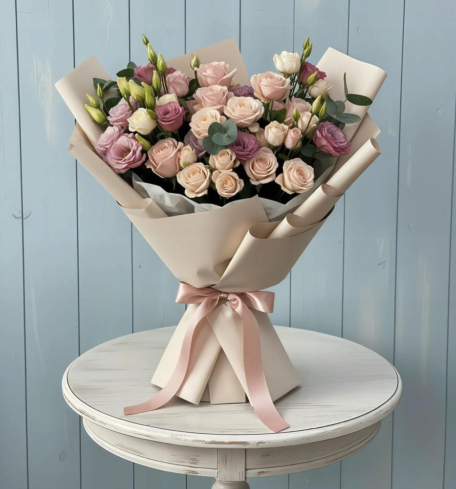 Букет цветов из: Розы и Лизиантусы в Кулотино