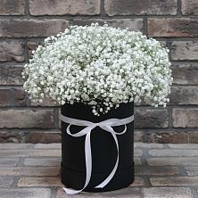 Цветочная композиция из Гипсофила в шляпной коробке в Кулотино