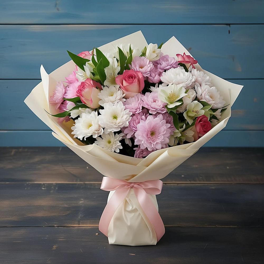 Букет цветов из: Хризантемы, Альстромерии и Розы в Кулотино